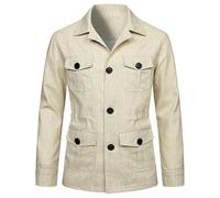 MANYMANY Blazer Safari da Uomo Giacca Safari in Lino a Maniche Lunghe Capispalla Leggero Safari Slim Fit da Uomo