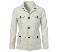 MANYMANY Blazer Safari da Uomo Giacca Safari in Lino a Maniche Lunghe Capispalla Leggero Safari Slim Fit da Uomo