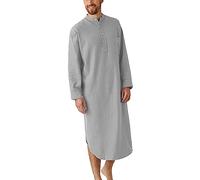 MANYMANY Camicia da Notte da Uomo Camicia da Notte in Cotone Abito Lungo Camicia da Notte da Uomo con Collo a Fascia Musulmana araba Musulmana