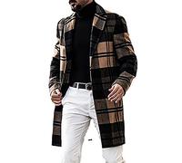 MANYMANY Cappotto da Uomo Scozzese da Uomo Elegante Giacca Lunga 3/4 da Uomo Cappotto Invernale Spesso con Tasche