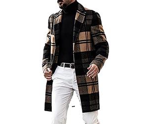 MANYMANY Cappotto da Uomo Scozzese da Uomo Elegante Giacca Lunga 3/4 da Uomo Cappotto Invernale Spesso con Tasche