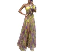 MANYMANY Donne Impero Vita Fiore Fessura Tulle Abiti da Ballo 2024 Una Spalla Manica Lunga Stampa Floreale Abiti da Festa di Sera per Donna