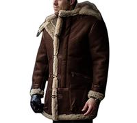 MANYMANY Giacca da uomo con cappuccio in sherpa foderata in pelliccia sintetica da uomo Giacche lunghe in pelle di montone scamosciate vintage cappotti