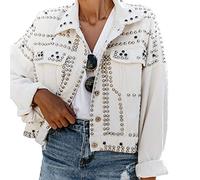 MANYMANY Giacca di Jeans da Donna A Maniche Lunghe con Bottoni Slim Fit Giacca Vintage con Borchie Jean per Ragazze da Donna