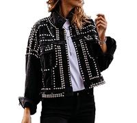 MANYMANY Giacca di Jeans da Donna A Maniche Lunghe con Bottoni Slim Fit Giacca Vintage con Borchie Jean per Ragazze da Donna