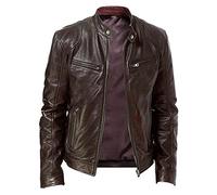 MANYMANY Giacca in Pelle Vintage Marrone PU Cappotto in Pelle con Cerniera Moto Slim per Uomo