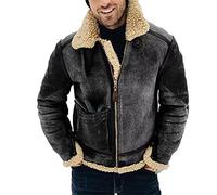MANYMANY Giubbotto bomber da uomo in pelle con risvolto in pelliccia da uomo Fodera in pile sintetico Giacca volante invernale Elegante cappotto da aviatore