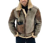 MANYMANY Giubbotto bomber da uomo in pelle con risvolto in pelliccia da uomo Fodera in pile sintetico Giacca volante invernale Elegante cappotto da aviatore