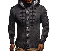 MANYMANY Maglione con Bottoni a Maniche Lunghe da Uomo Cappotto Cardigan con Cappuccio Vintage da Uomo, Capispalla con Bottoni retrò Grigio