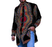 MANYMANY Shirt Africano da Uomo Shirt Lungo la Tradizionale Pattern Dashiki Camicia Tribale di Nonno Tunica Tunica Top