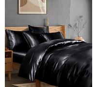 Manyshofu Set copripiumino in raso nero, 6 pezzi, per letto matrimoniale, lenzuolo con angoli in raso, federe, copripiumino