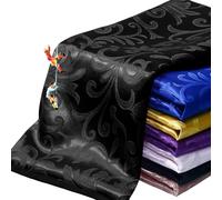 Manyshofu Tessuto jacquard satinato al metro, larghezza 152 cm, tessuto nero broccato lucido liscio e floreale damascato tessuto per decorazioni fai da te, artigianato, abiti da sposa, costumi, moda,