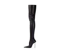 MANYUBEI Stivali sopra Il Ginocchio da Donna, Stivali Alti alla Coscia Elasticizzati Tacco A Spillo Stivali Lunghi A Punta di Grandi Dimensioni 12 Cm/4,72 Pollici, 42 EU,Black