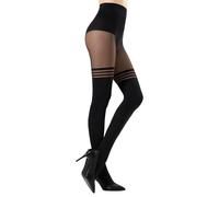 MANZI Collant Mock Suspender Tinta Unita Metallici Luccicanti Mock Hold Ups Collant, Taglia unica