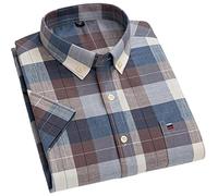 MAOAEAD Camicia a maniche corte Oxford da uomo Estate Casual Confortevole Standard-fit Button-down Plaid a righe camicie in cotone (D503,41/XL)