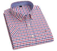 MAOAEAD Camicia a maniche corte Oxford da uomo Estate Casual Confortevole Standard-fit Button-down Plaid a righe camicie in cotone (D509,42/2XL)