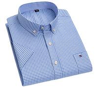 MAOAEAD Camicia a maniche corte Oxford da uomo Estate Casual Confortevole Standard-fit Button-down Plaid a righe camicie in cotone (D507,40/L)