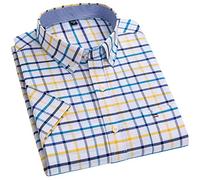 MAOAEAD Camicia a maniche corte Oxford da uomo estiva casual comoda vestibilità standard abbottonata scozzese a righe camicie in cotone