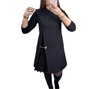MAOAEAD Elegante abito da donna a maniche lunghe plissettato con pannello a pieghe, abito da indossare con leggings, collo alto a una linea con catena dorata, Nero , 5XL plus