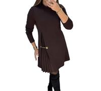 MAOAEAD Elegante abito da donna a maniche lunghe plissettato con pannello a pieghe, abito da indossare con leggings, collo alto a una linea con catena dorata, Marrone, 5XL plus