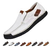 MAOAEAD Mocassini da uomo in pelle, traspiranti, comodi, casual, senza lacci, in pelle, fatti a mano, leggeri, per guida, bianco, 39 2/3 EU