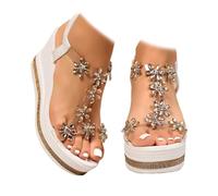 MAOAEAD Sandali da donna con zeppa e fiore con strass, con zeppa, con zeppa, punta aperta, eleganti, estivi, ortopedici, sandali con zeppa per le donne, bianco, 39 EU