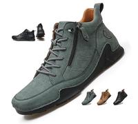 MAOAEAD Stivali da uomo fatti a mano in pelle di alta qualità, punta larga, supporto per l'arco, impermeabili, suola antiscivolo e calore per tutti i giorni, viaggi e attività all'aperto, Verde, 42 2