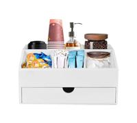 Maodom Organizer per caffè, supporto per agitatori in legno, organizer multiuso per caffè, con divisori e cassetto, per hotel, ristorante, tavolo da pranzo, studio, soggiorno, sala pausa e casa