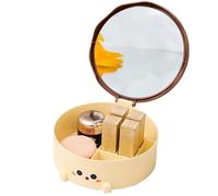 Maodom Scatola organizer con specchio, custodia rotonda da viaggio per trucchi con specchio, custodia rotonda per torte, gioielli, graziosa borsa portatile per cosmetici, orecchini, pennelli e da