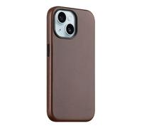 maogoam Custodia in vera pelle per iPhone 15 Plus, compatibile con MagSafe, custodia in pelle pieno fiore, stile elegante, marrone scuro