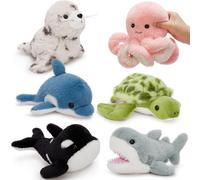 MaoGoLan - 6 giocattoli di peluche a forma di animali marini per bambini, grandi bomboniere sfuse con timbro di tartaruga di balena di squalo da 25,4 cm, polpo orca, decorazioni per aula