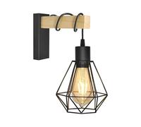maolo Applique da Parete Industriale in Legno e Ferro con Gabbia Geometrica - Lampada Vintage Loft E27 per Salotto, Camera da Letto, Bar, Ristoranti - Nero e Legno Naturale