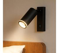 maolo Applique Faretto Orientabile con Attacco GU10 e Interruttore - Bianco o Nero Opaco | Design Minimal, Testa Regolabile, per LED fino a 35W (Nero)