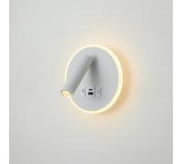 maolo Applique LED da Parete con Spot Orientabile 360° + Luce Circolare | Doppio Interruttore, USB + Type-C 5V/2A | Lampada da Comodino per Camera da Letto e Hotel | 11W 4000K - Bianco/Nero (Bianco)