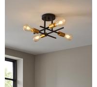 maolo Lampadario Sputnik Moderna 4/6 Luci E27 | Design Industriale in Metallo Nero e Ottone Satinato | Plafoniera Vintage per Soggiorno, Cucina, Camera da Letto, Ø33/52 cm (4 Luci)