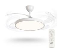maolo Ventilatore da Soffitto con Luce LED 40W e Pale Retrattili Ø107 cm | Motore DC Silenzioso 30W | CCT 3000K 4000K 6500K | Telecomando e Memoria | Bianco