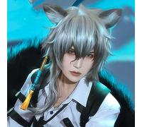 MAOMA Parrucca Cosplay Anime Arknights SilverAsh Parrucca，Silver Gray Fluffy Long Parrucca Cosplay，con Rete per Parrucca Gratuita，per Festa Carnevale Halloween Cosplay Parrucca