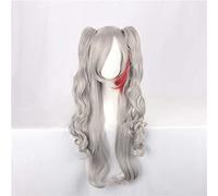 MAOMA Parrucca Cosplay Anime Azur Lane Prinz Eugen Parrucca，Silver Gray Double Ponytail Long Curly Parrucca Cosplay，con Rete per Parrucca Gratuita，per Festa Carnevale Halloween Cosplay Parrucca
