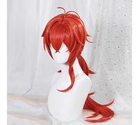 MAOMA Parrucca Cosplay Anime Genshin Impact Diluc Parrucca，Red Long Fluffy Curly Parrucca Cosplay，con Rete per Parrucca Gratuita，per Festa Carnevale Halloween Cosplay Parrucca(Size:Style 4)