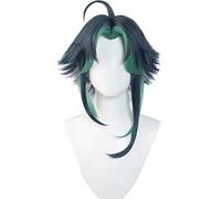 MAOMA Parrucca Cosplay Anime Genshin Impact Xiao Parrucca，Fluffy Blue Gradient Curly Parrucca Cosplay，con Rete per Parrucca Gratuita，per Festa Carnevale Halloween Cosplay Parrucca
