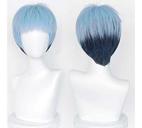 MAOMA Parrucca Cosplay Anime Tokyo Revengers Mitsuya Takashi Parrucca,Blue Mixed Black Short Parrucca Cosplay,con Rete per Parrucca Gratuita,per Festa Carnevale Halloween Cosplay Parrucca
