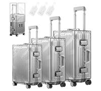 MAOMUN 3 Trasparente Copri Valigia con 3 Etichette Per Valigie Aereo, Coprivaligia in Pvc Impermeabile Copri Valigia Grande 20/24/28 Pollici, Coprivaligia Grande Coprivaligia Media per Viaggi Affari