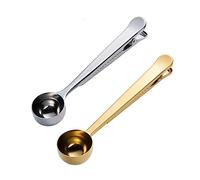 MaoNativey 2 Pezzi Cucchiaino da caffè, Multifunzionale 2 nel 1 Cucchiaio dosatore per caffè e caffè con Impugnatura a Clip,Acciaio Inox Cucchiaio per caffè