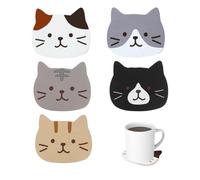 MaoNativey 5 Pezzi Sottobicchieri a Forma di Gatto in Silicone, Antiscivolo Sottobicchieri del Silicone del Gatto Tappetino di Gomma Decorazione Casa e Cucina