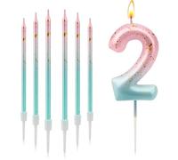 MaoNativey Candeline Compleanno Numero 2, Candele Torta 3D Sfumatura Blu Rosa, Decorazione per Festa di Compleanno Ragazze/Ragazzi - Candeline Glitter Oro per 2° Anniversario Torta