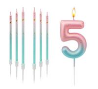 MaoNativey Candeline Compleanno Numero 5, Candele Torta 3D Sfumatura Blu Rosa, Decorazione per Festa di Compleanno Ragazze/Ragazzi - Candeline Glitter Oro per 5° Anniversario Torta