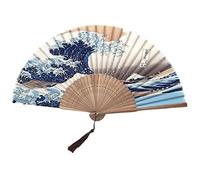 MaoNativey Ventilatori Pieghevoli, ventagli Pieghevoli in bambù paesaggistico con Nappa per Regali e Decorazioni murali, ventaglio Giapponese Wave off Kanagawa ventaglio