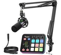MAONO MaonoCaster PD200XS & G1 NEO - Set di apparecchiature per lo streaming da gioco: mixer con interfaccia audio e microfono dinamico XLR con cancellazione del rumore RGB per streaming live e