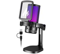 MAONO Microfono da gioco USB per PC, microfono a condensatore per computer con cancellazione del rumore, luci RGB, silenzioso, controllo del guadagno per streaming, registrazione, Discord, PS5, PS4