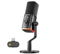 MAONO Microfono dinamico USB wireless PD100W, microfono per PC da gioco con riduzione del rumore con un clic, pulsante mute, RGB personalizzato, jack per cuffie da 3,5 mm, software, microfono per